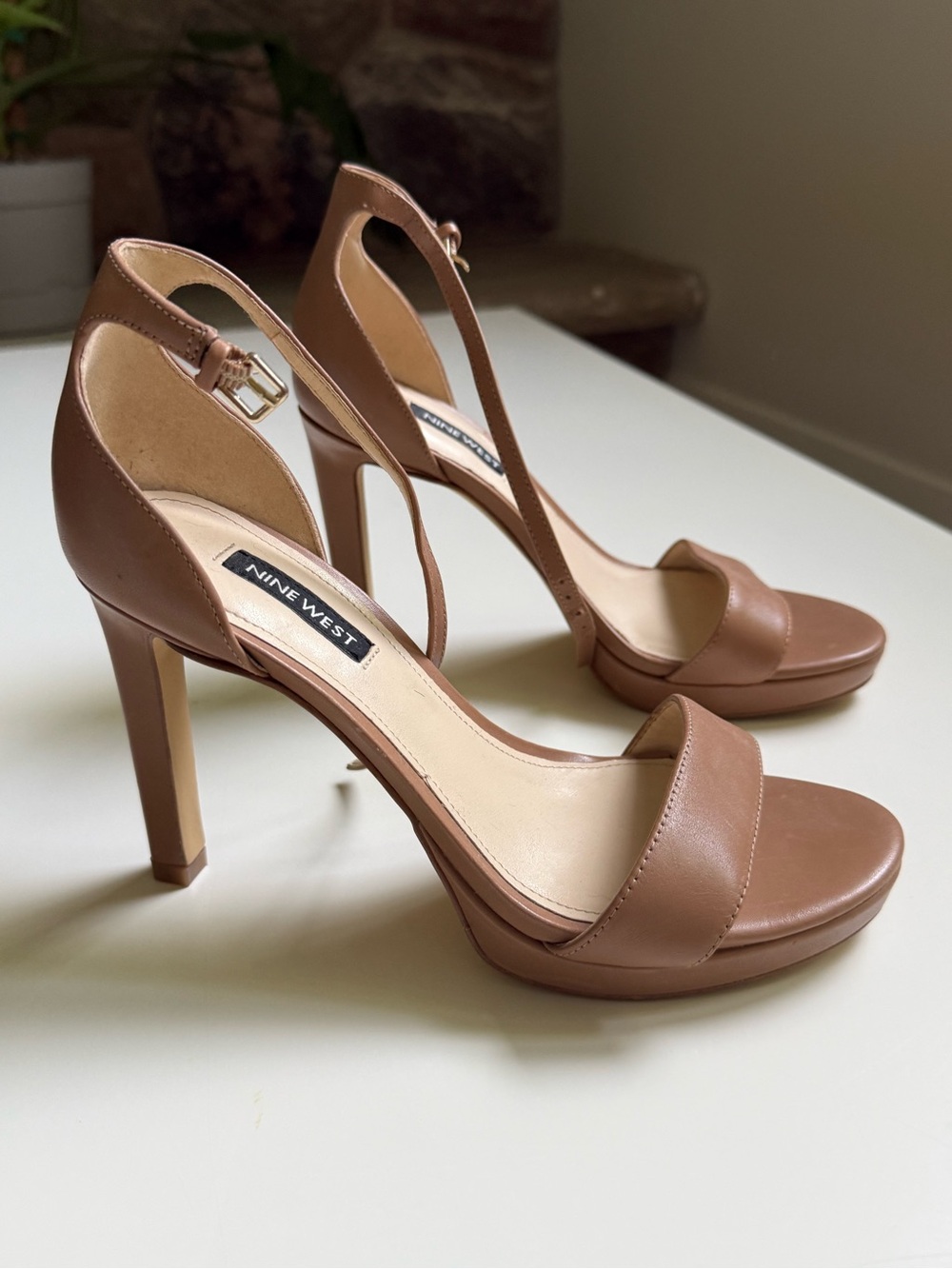Nine West Nude Brown Strappy Platform High Heel Sandals